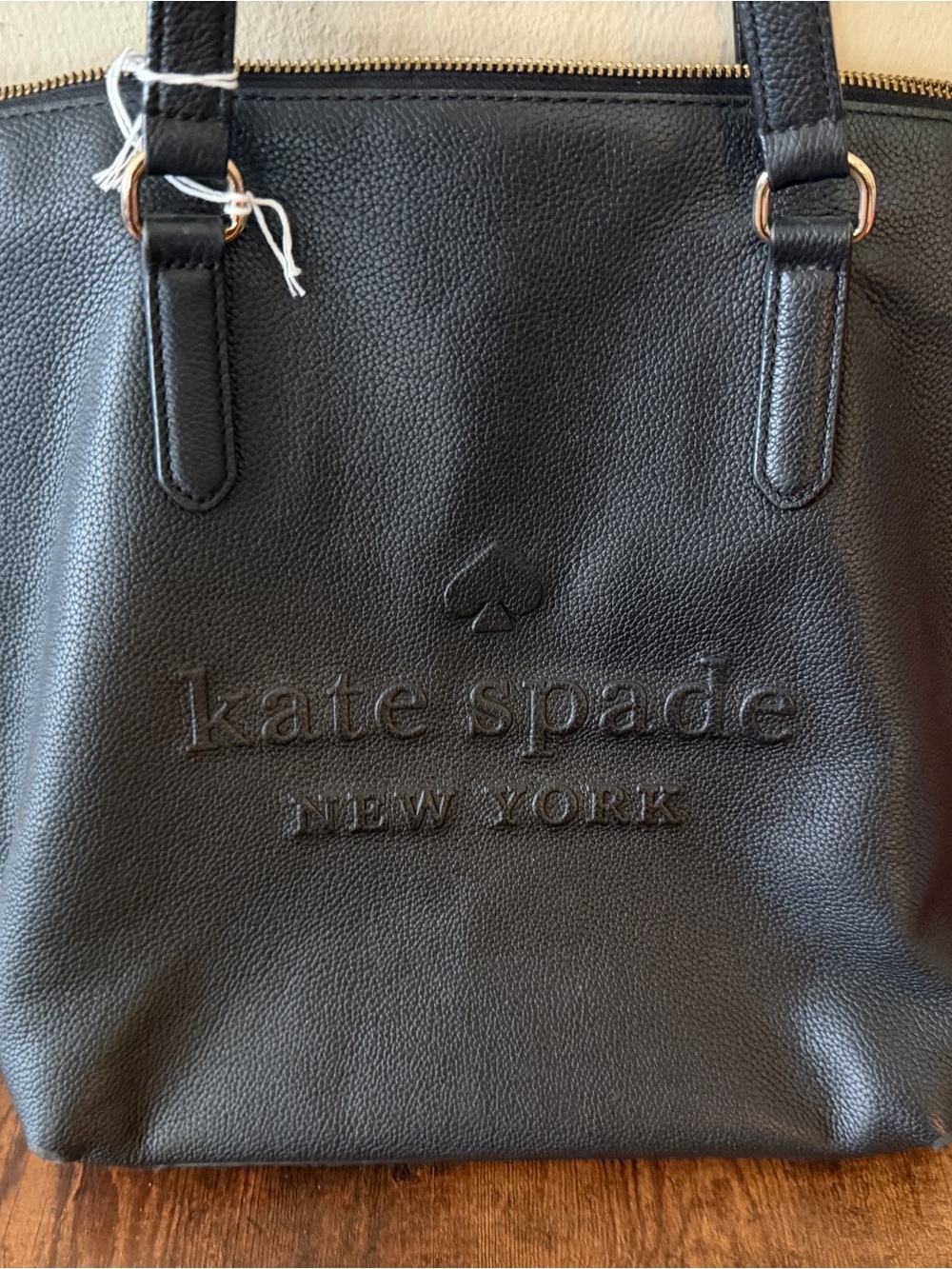 Kate spade Black Leather Embossed Logo Tote - Picture 2 of 6